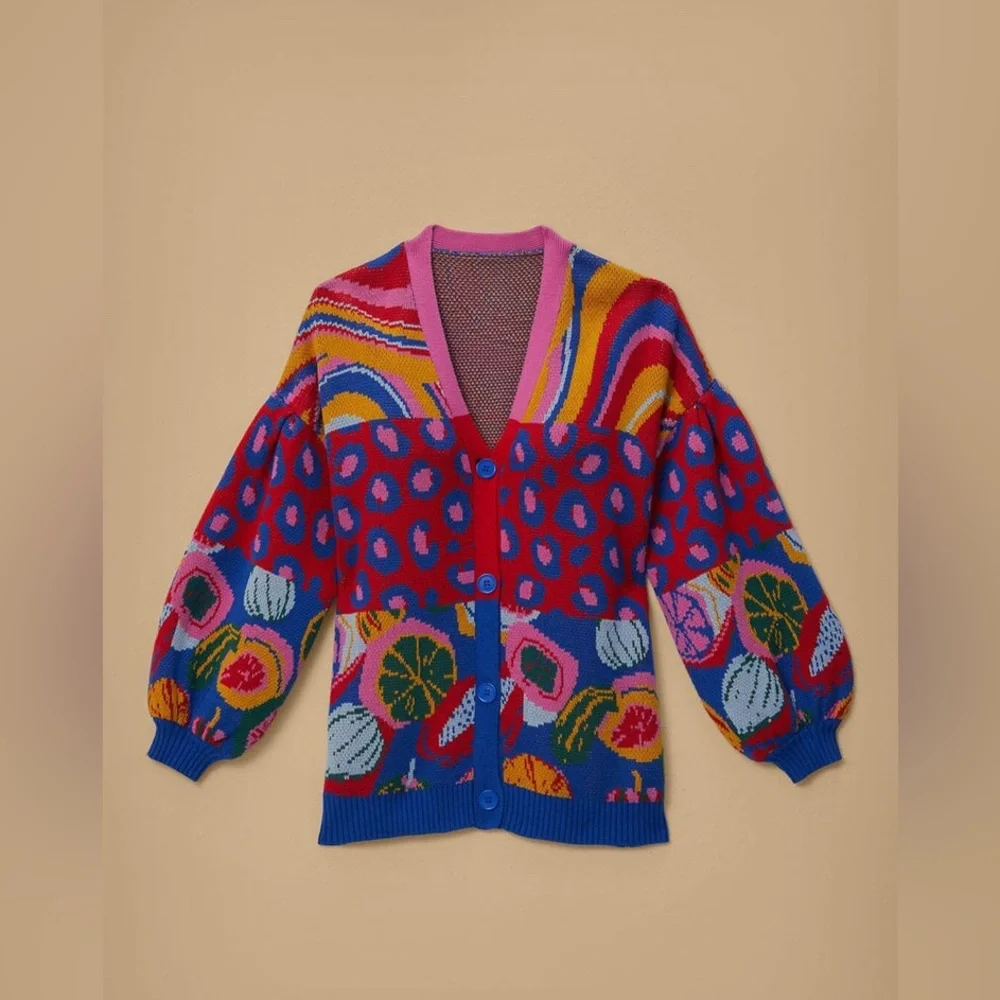 New Farm Rio Mixed Prints Cotton Knit Cardigan - Picture 5 of 13